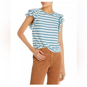 Veronica Beard Akeela Striped Tee with and Ruffle Flutter Sleeves NWOT